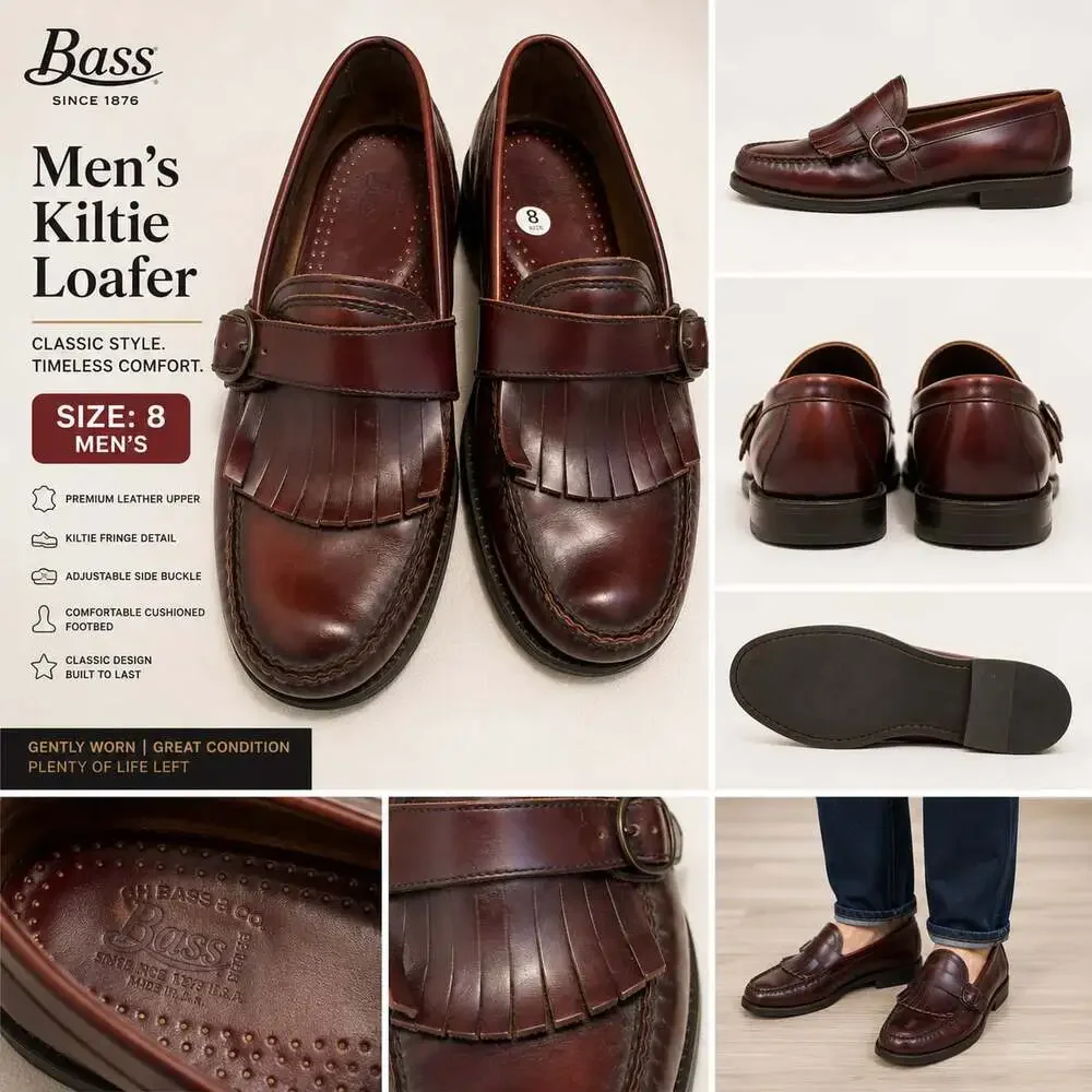 G.H. Bass & Co. Burgundy Leather Kiltie Monk Strap Loafers Made in USA